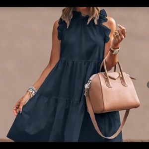 ‼️‼️SALE‼️‼️Brand New Sleeveless Stand Collar Elegant Pleated Midi Ruffle Dress